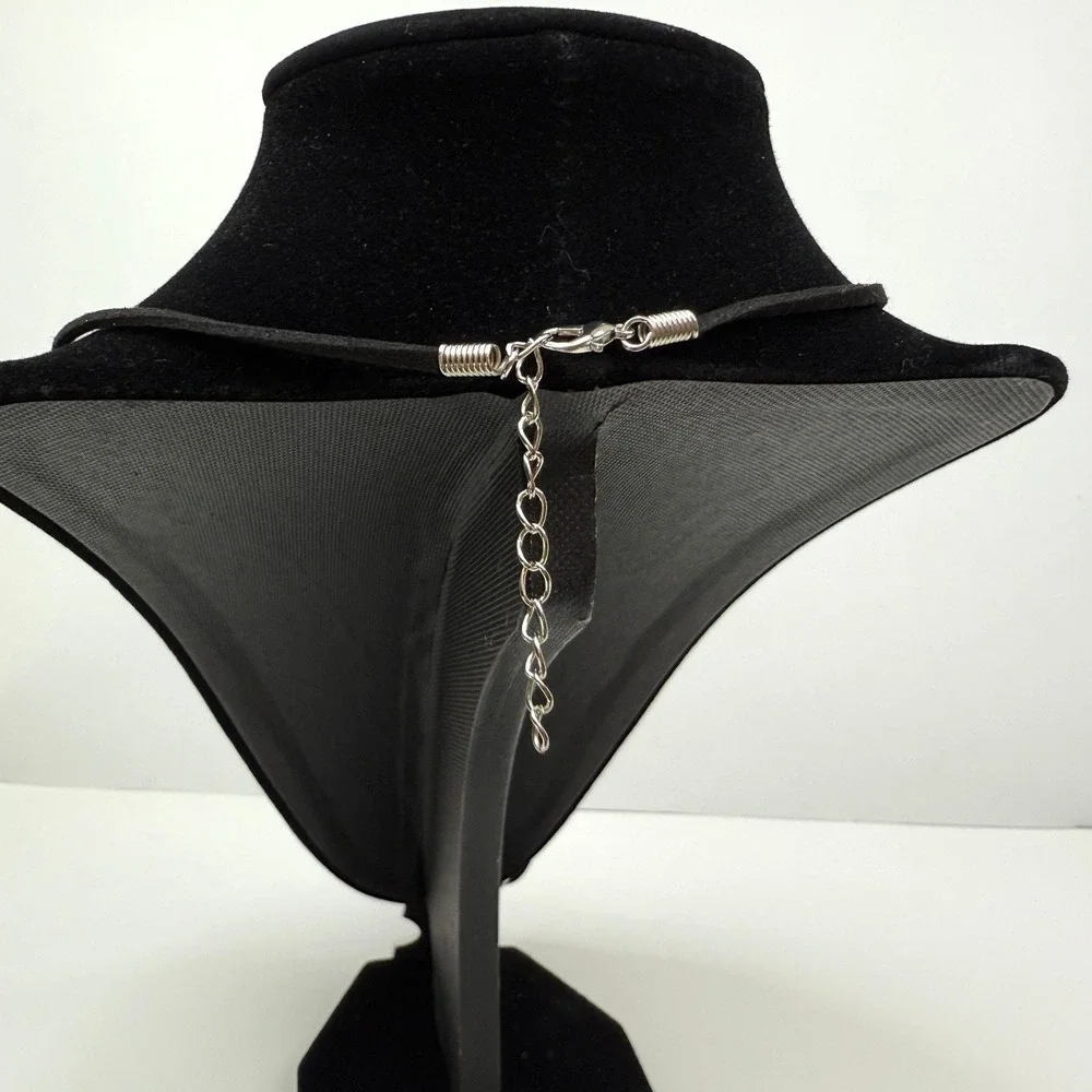 Stainless Steel Black Agate Cross Pendant Necklace Vintage Antique Style Silver